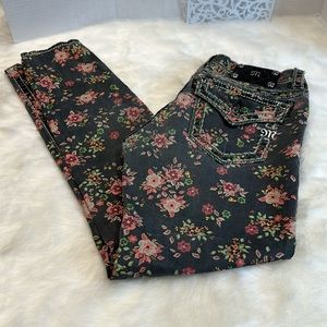 Miss me cargo ankle skinny black floral jeans size 28